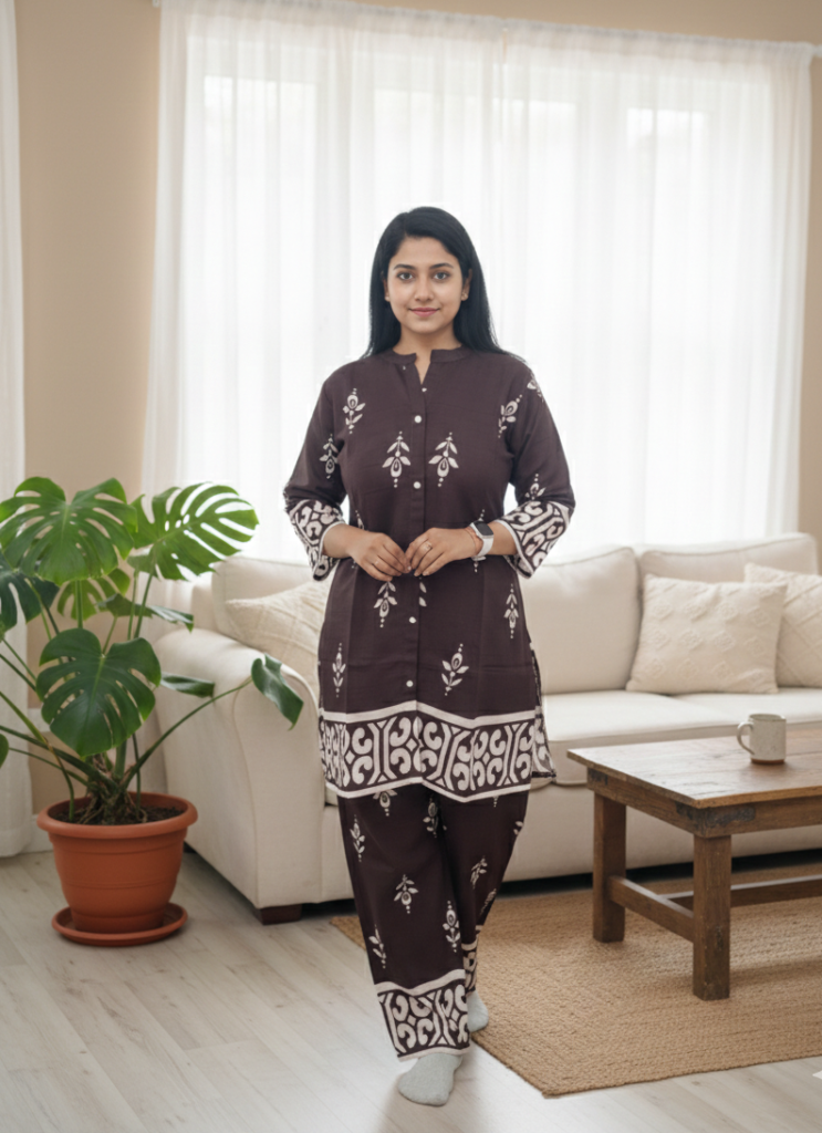 Brown Printed Rayon Co-Ord Set