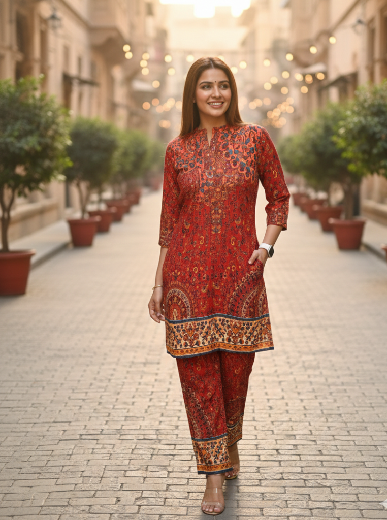 Rust Printed Cotton Co-Ord Set