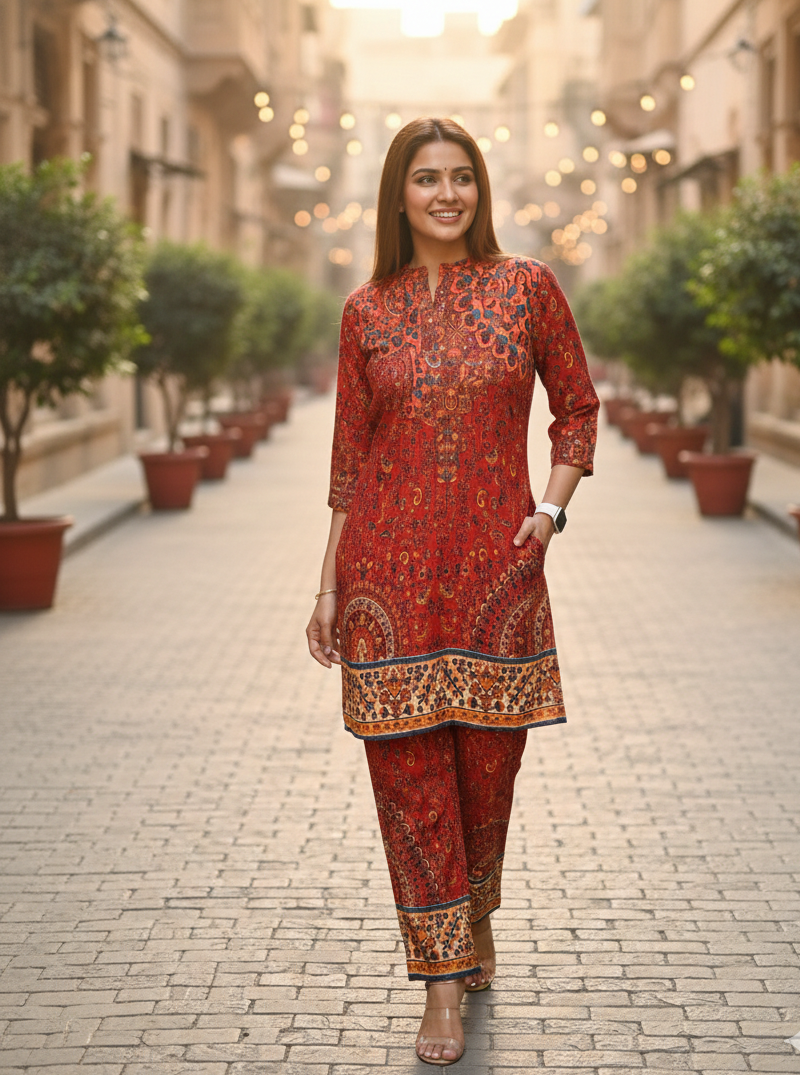 Rust Printed Cotton Co-Ord Set