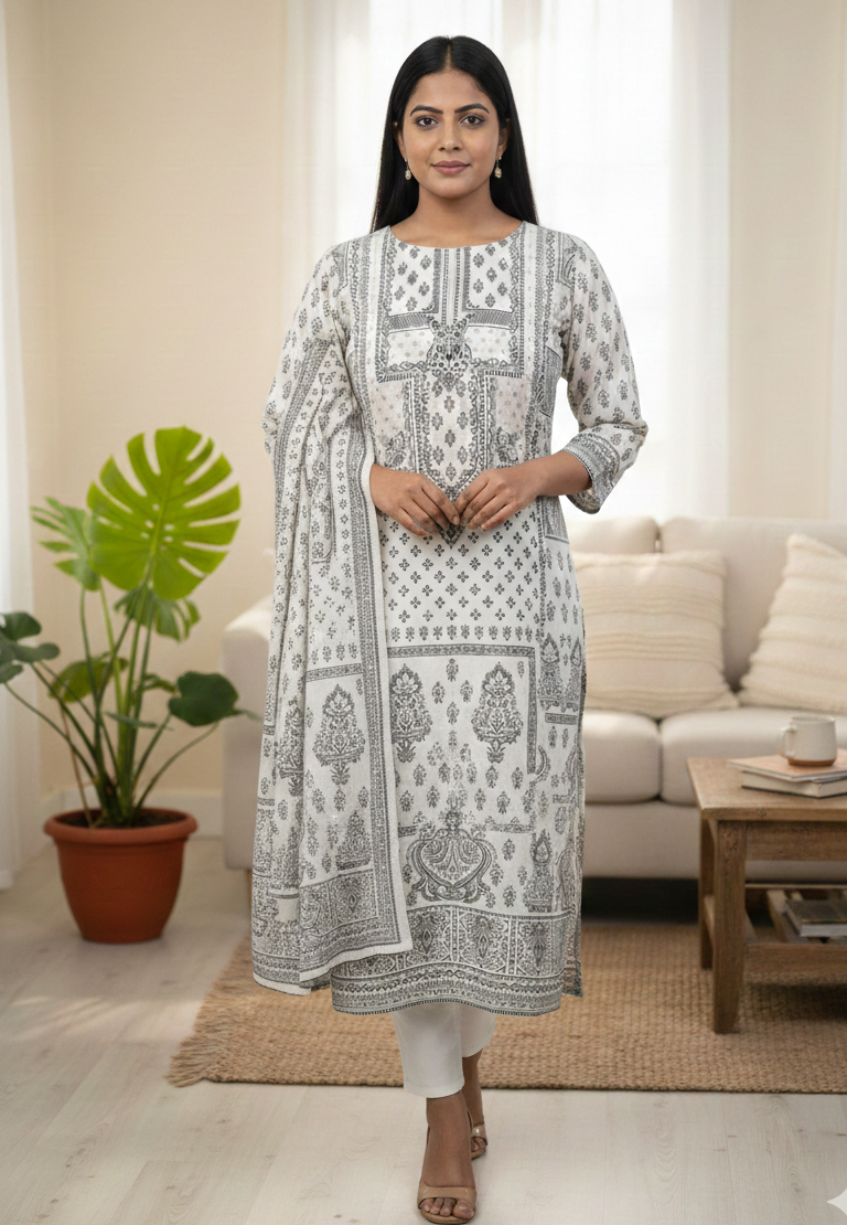 Ivory Pure Silk Straight Kurta pant set