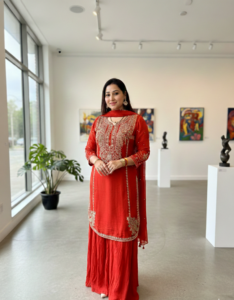 Red Heavy Embroidered Pure Georgette Straight