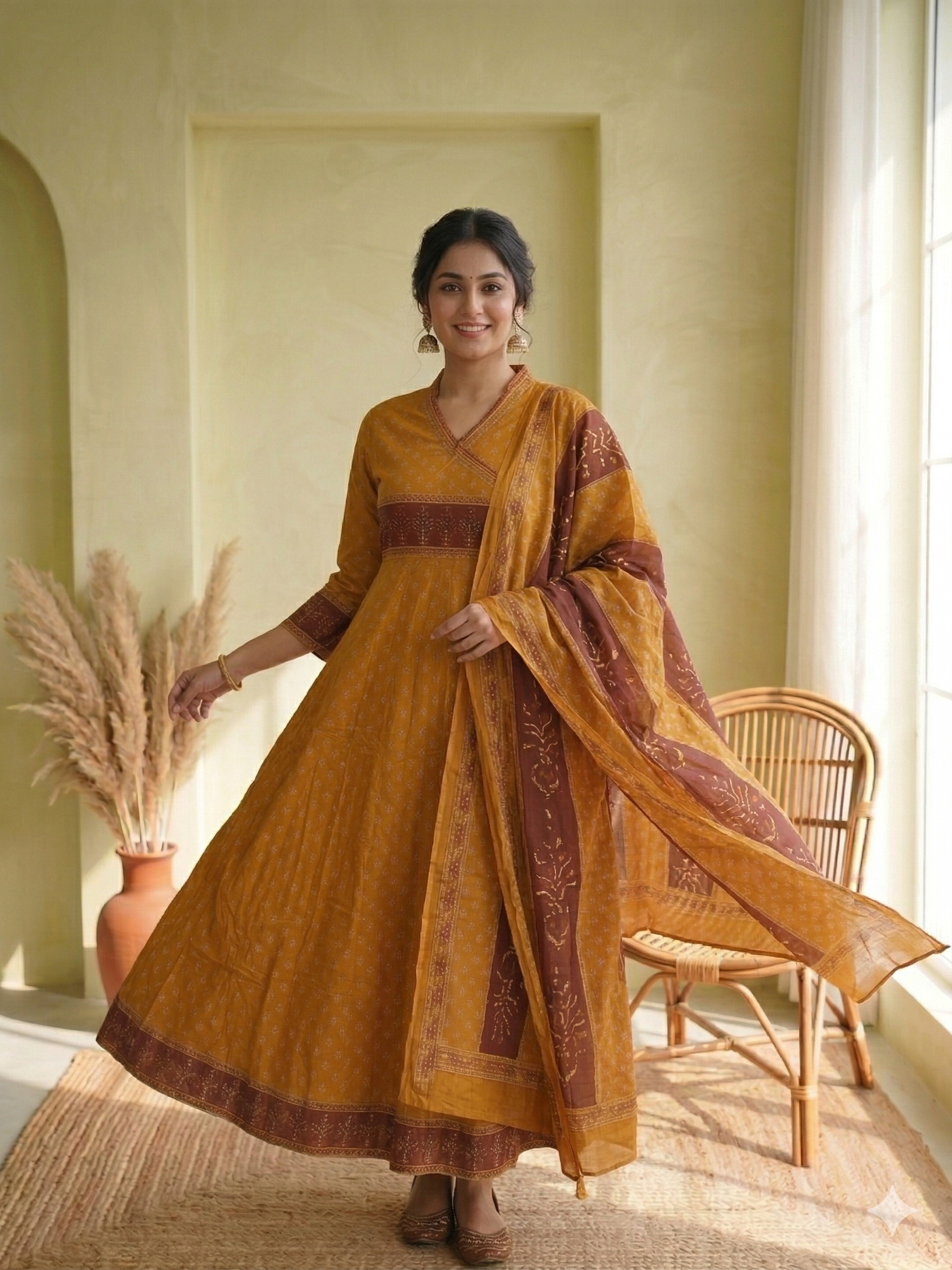 Mustard Royal Grace Anarkali Suit Set