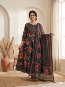 Royal Forest Floral Anarkali Suit Set