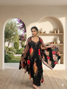 Midnight Floral Elegance Anarkali Suit Set