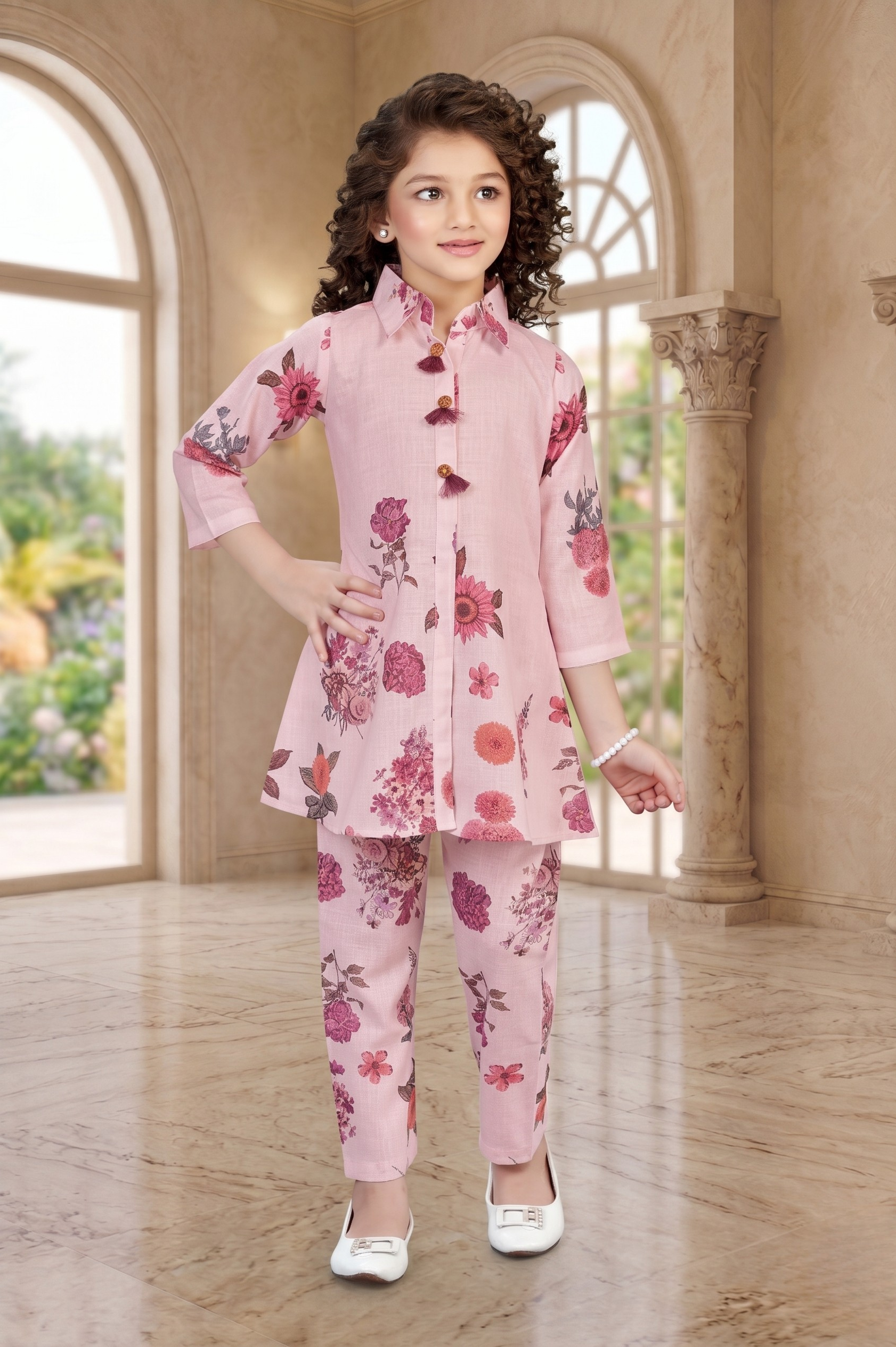 Girls Pink Floral Co-Ord Set