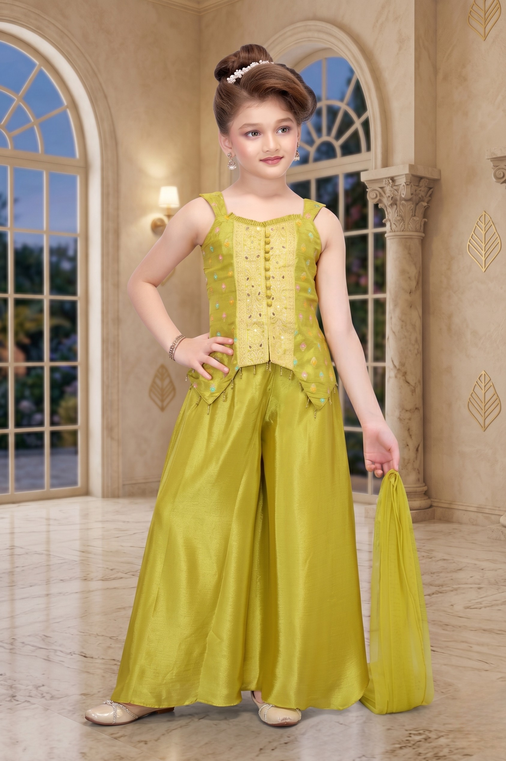 Girls Mustard Yellow Designer Sharara Set
